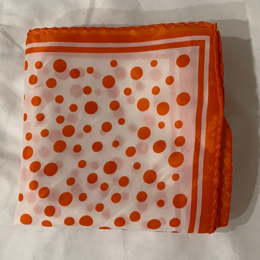 Vintage square scarf with orange polka dots